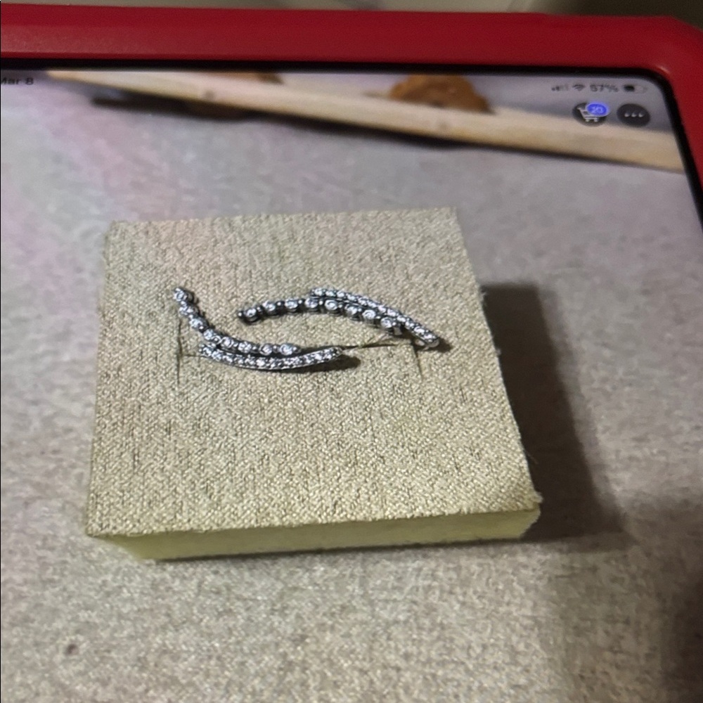 Ladies 3 pr ear climbers, bundle, silver ones 1” L, black spinels 1” L